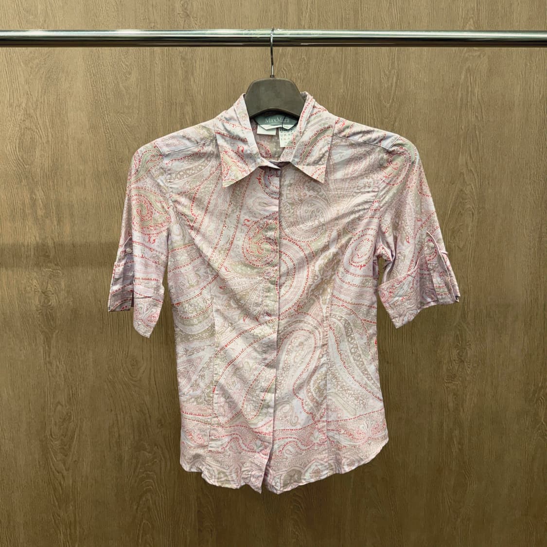 막스마라 반팔 셔츠 코튼 블라우스 페이즐리 패턴 디테일 슬림핏 핑크 상품이미지2