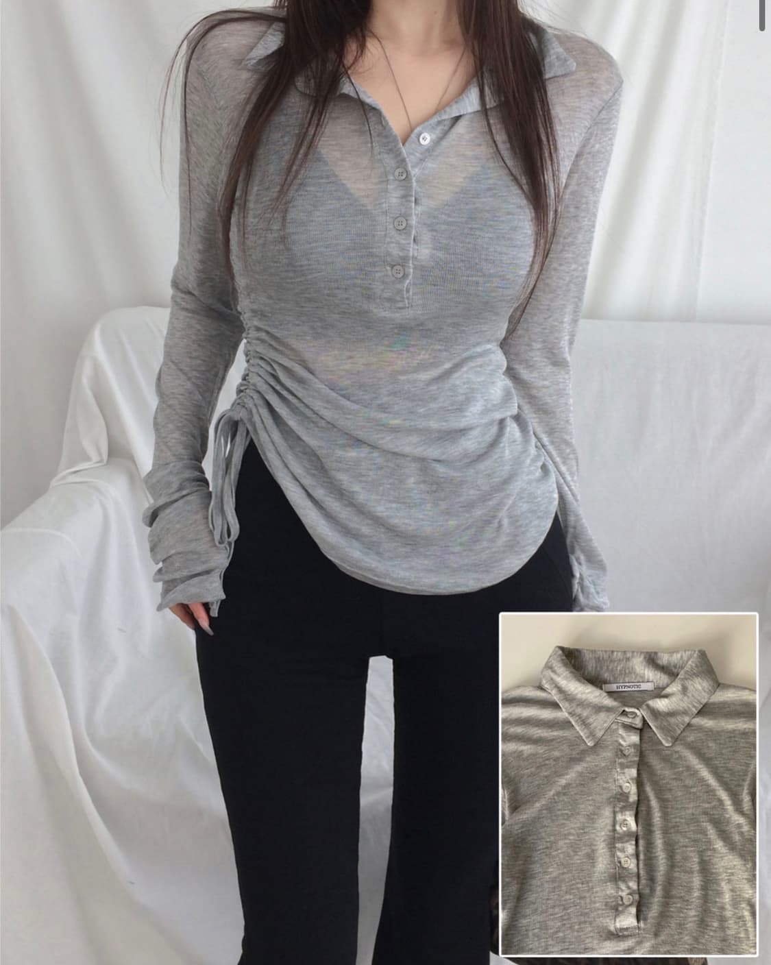 히프나틱 텐셀 카라 셔링 티셔츠 상품이미지3