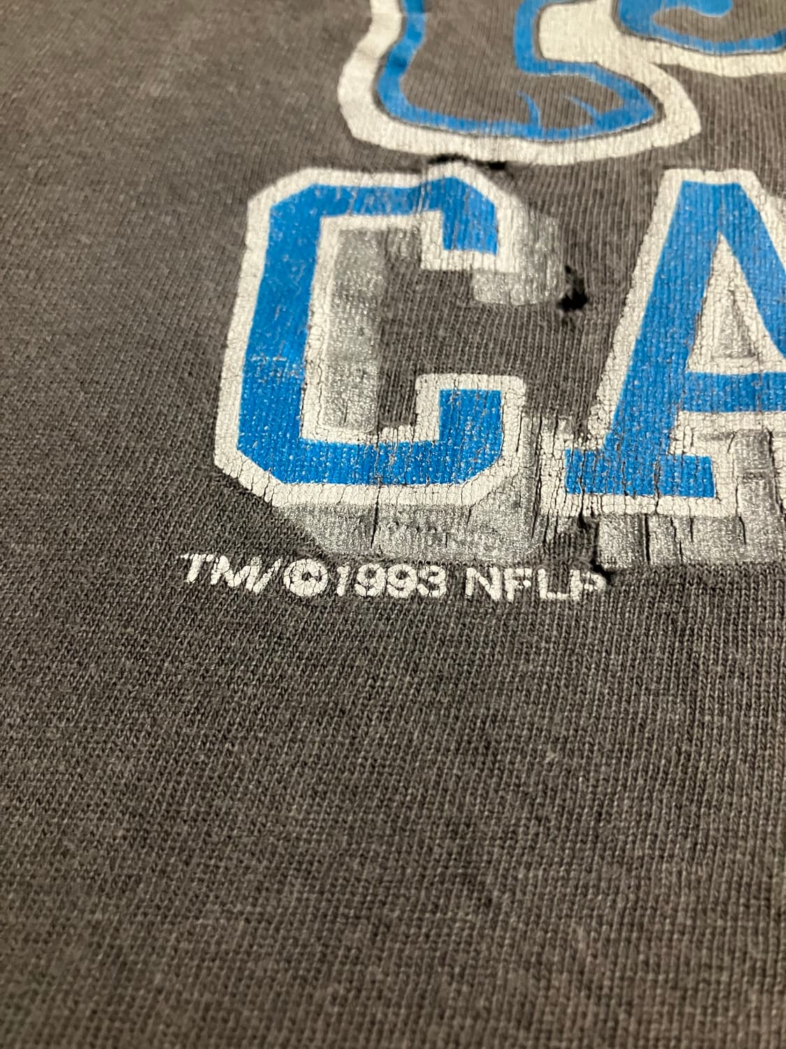 90s USA 빈티지 NFL 캐롤라이나 팬서스 디스트레스드 반팔 티셔츠 상품이미지3