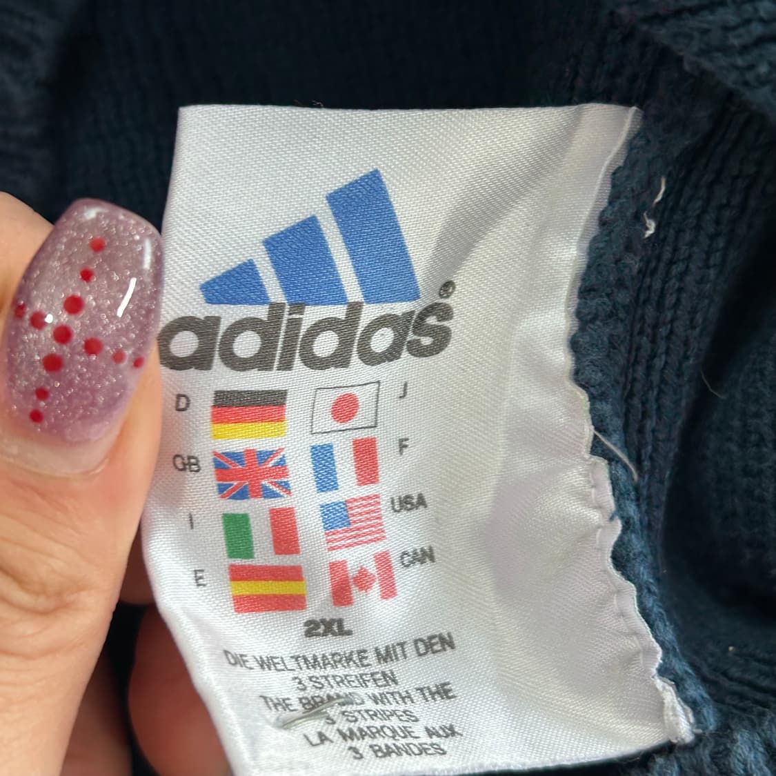 Adidas 아디다스 스카이블루 네이비 배색 니트 반집업 상품이미지6