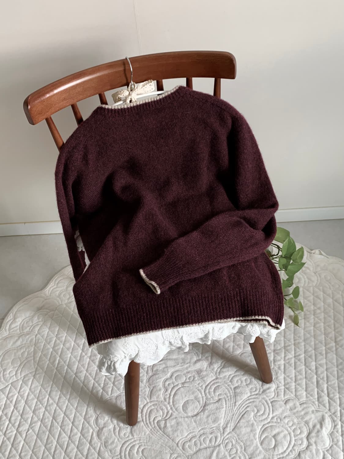 울 100 딥 버건디 보카시 래글런 니트 상품이미지4