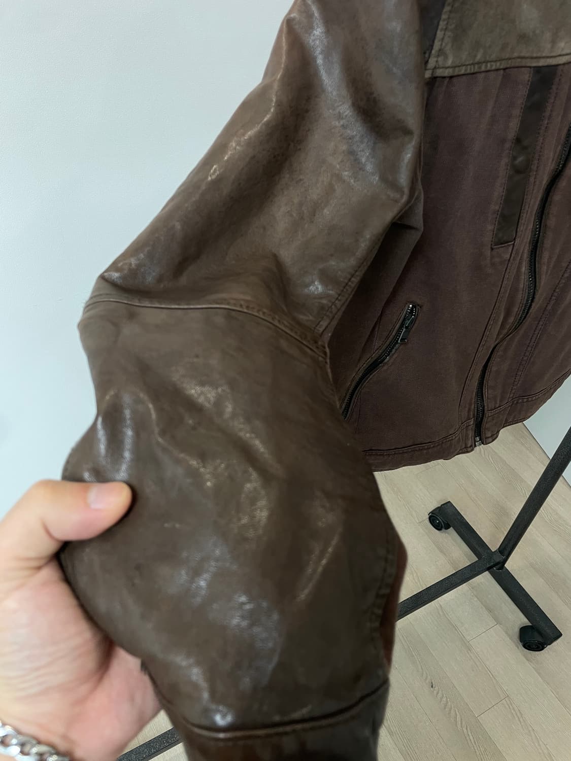 (105) Get used 브라운 배색 가죽 자켓 상품이미지7