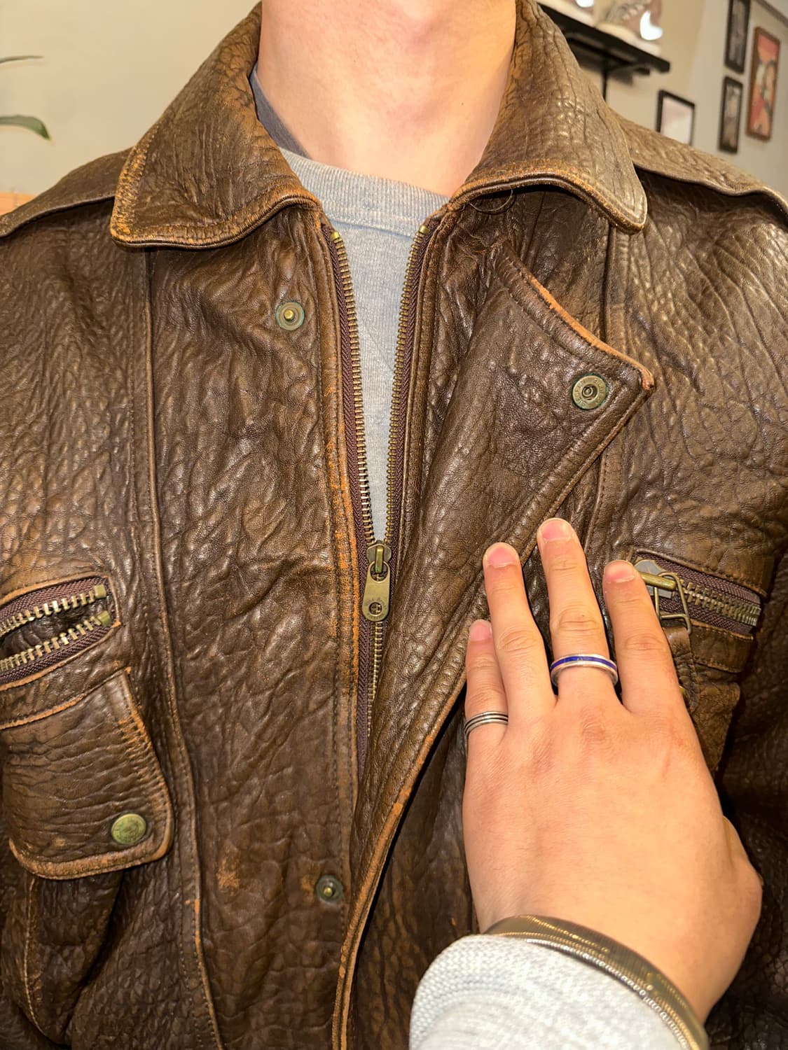 90’s Wind Armor shell-leather A-2 jacket 상품이미지6