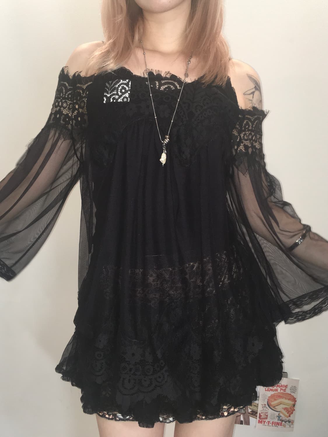 jpn vintage 블랙 시스루 레이스 블라우스 상품이미지2