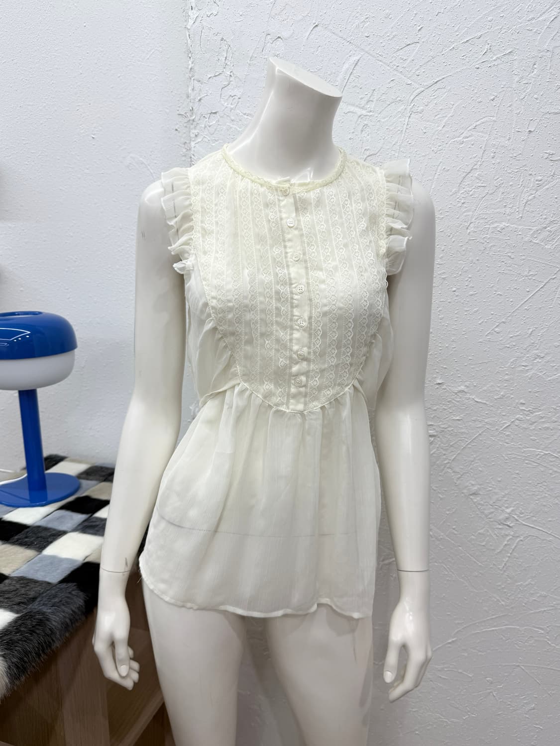 빈티지 Wonder Rocket 레이스 프릴 시스루 슬리브리스 상품이미지1