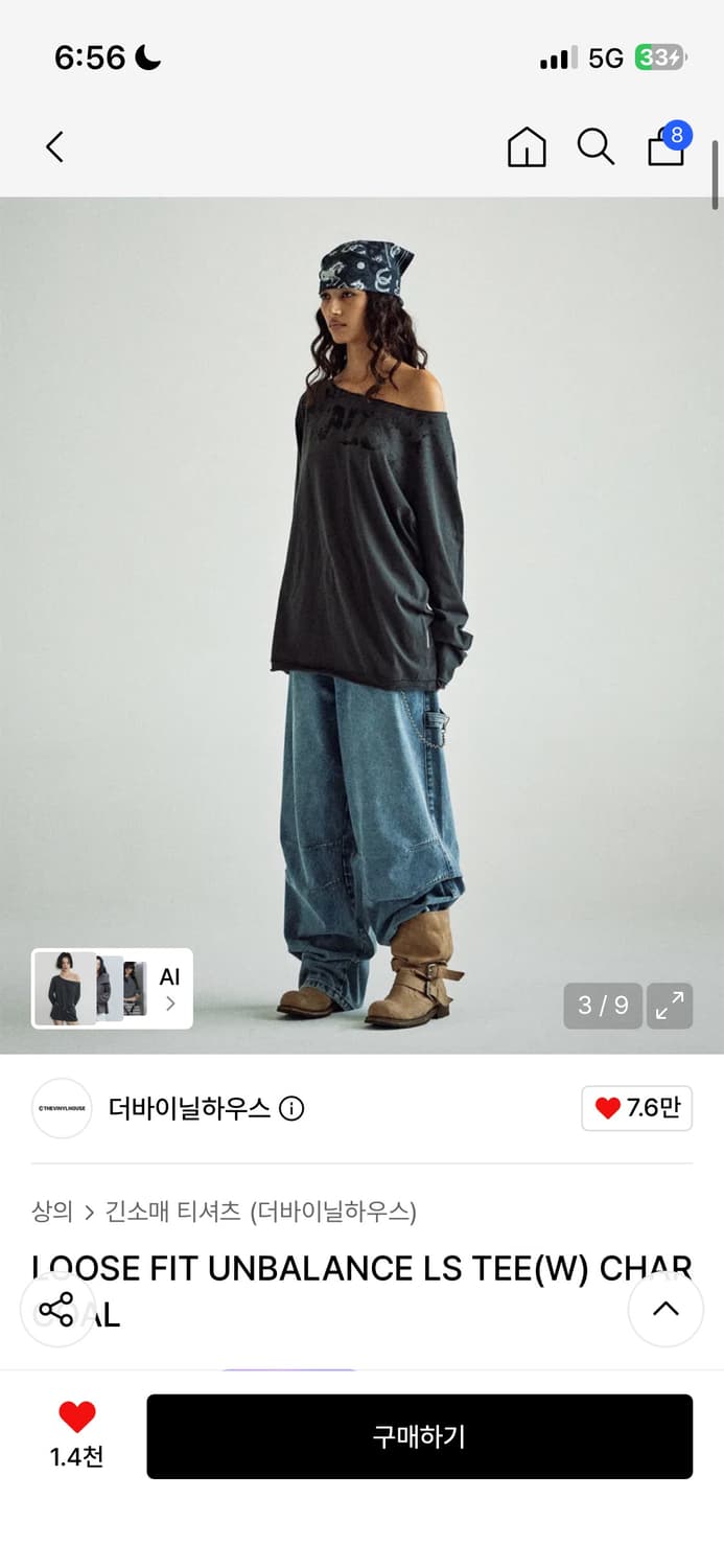 LOOSE FIT UNBALANCE LS TEE(W) CHARCOAL 상품이미지3