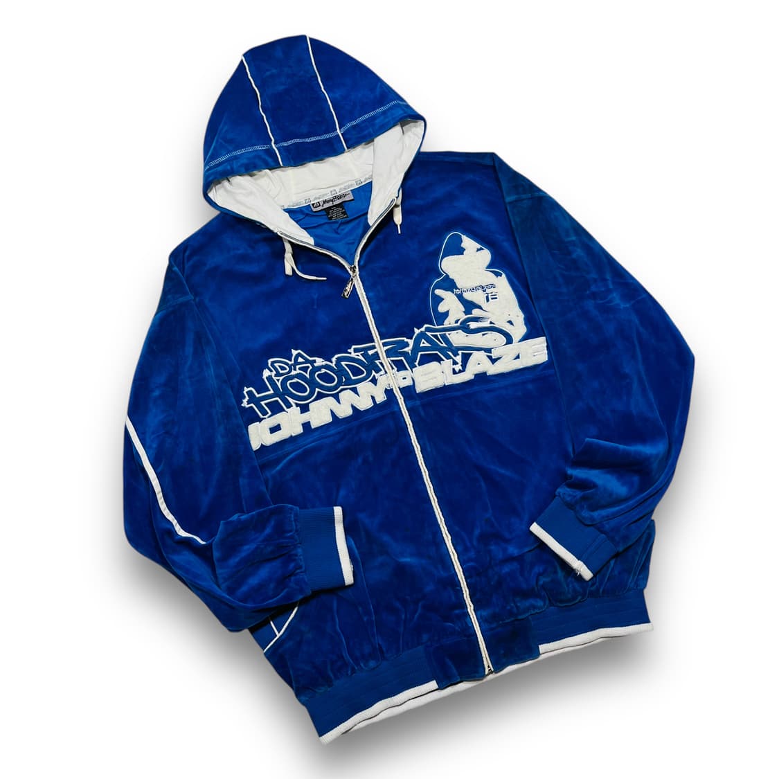 조니 블레이즈 스트리트 블루 벨루어 올드스쿨 힙합 후디 집업 상품이미지2