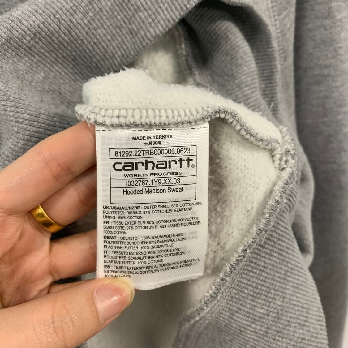 칼하트 wip 자수로고 그레이 후드티 상품이미지5
