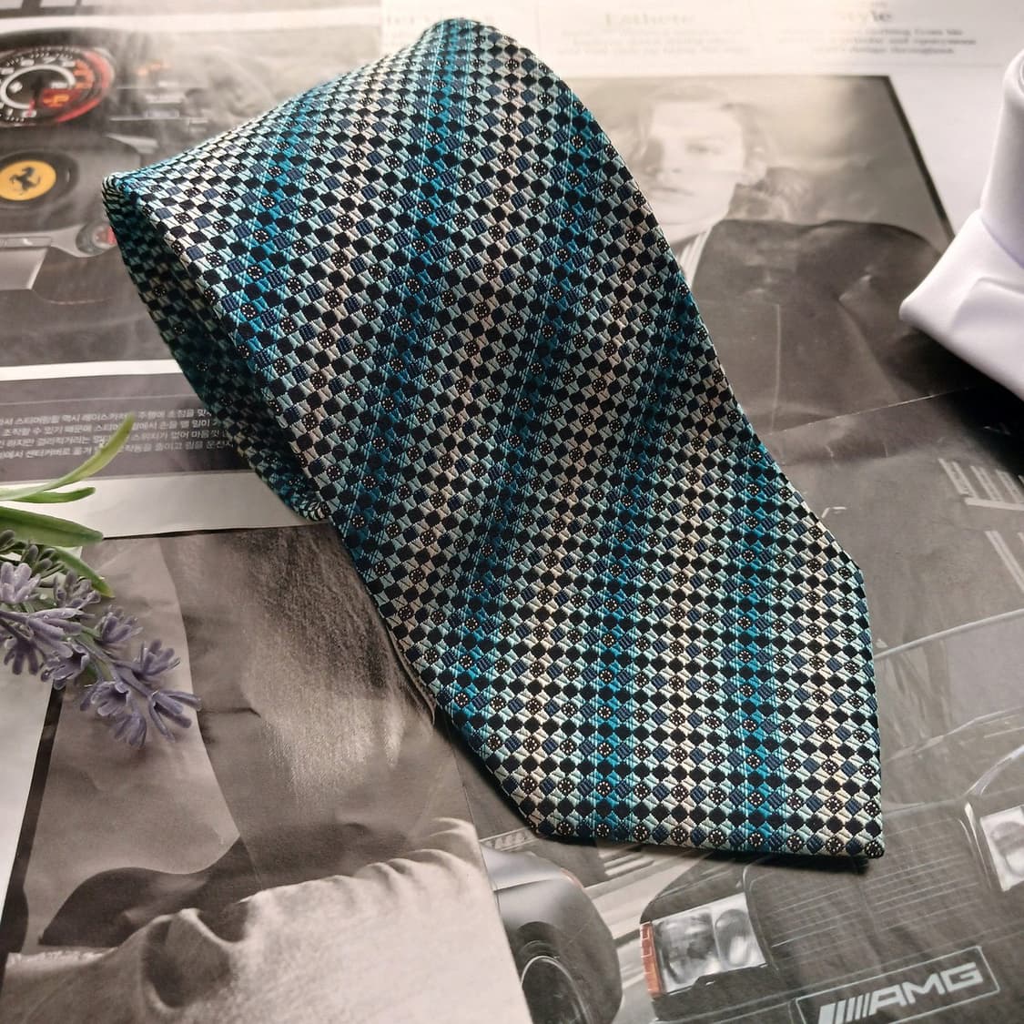 메트로시티 실크 블루&그린 자카드 넥타이 8.6cm A+등급 A18579 상품이미지2