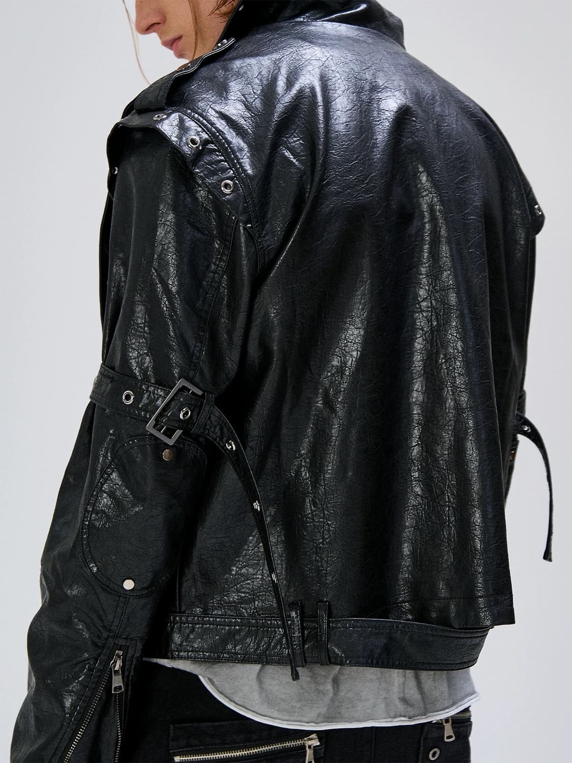 오버핏 레더 바이커 자켓 상품이미지3