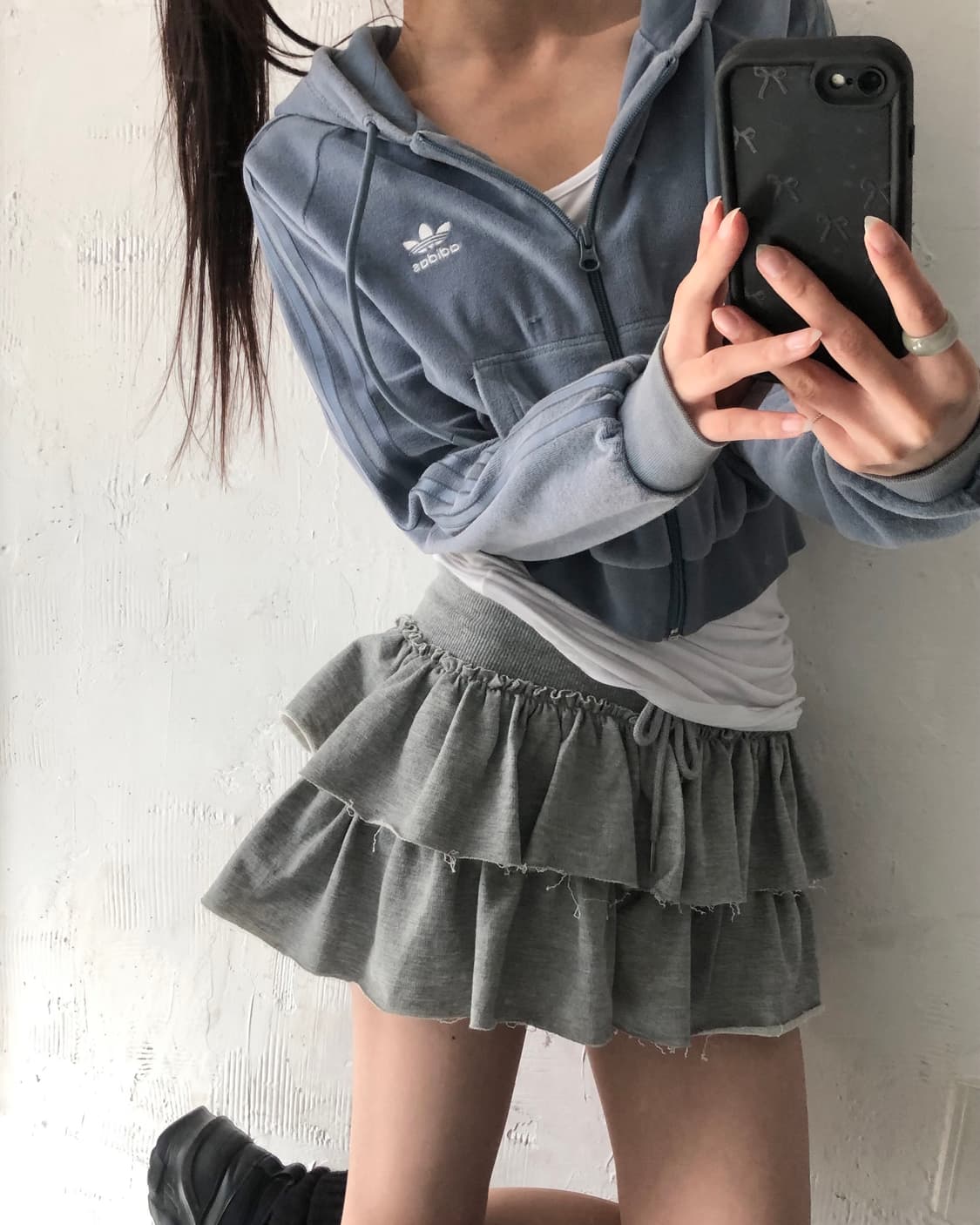 Adidas 아디다스 뮤트블루 컬러 테리 크롭 후드집업 상품이미지3