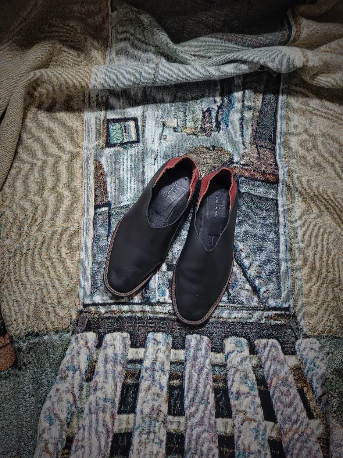 요지 야마모토 블랙 레더 플랫슈즈 상품이미지1