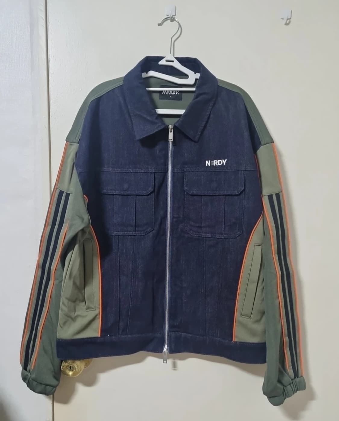 NERDY 널디 데님 믹스 트랙 탑 트레이닝 자켓 L (무신사) 상품이미지1