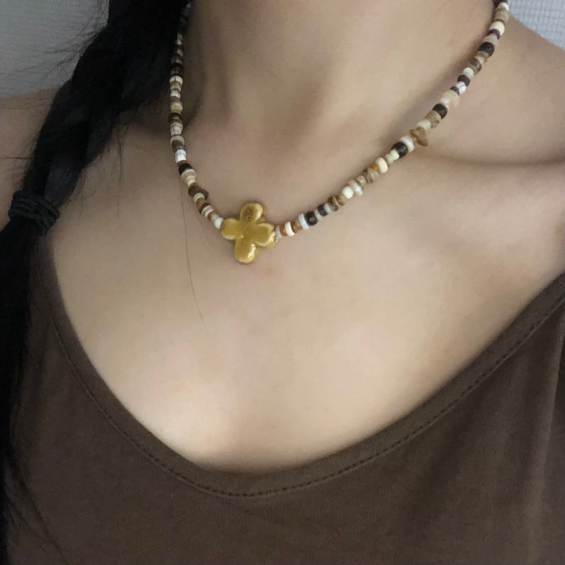 [hand made] 세라믹 엘로우 클로버 목걸이 상품이미지1