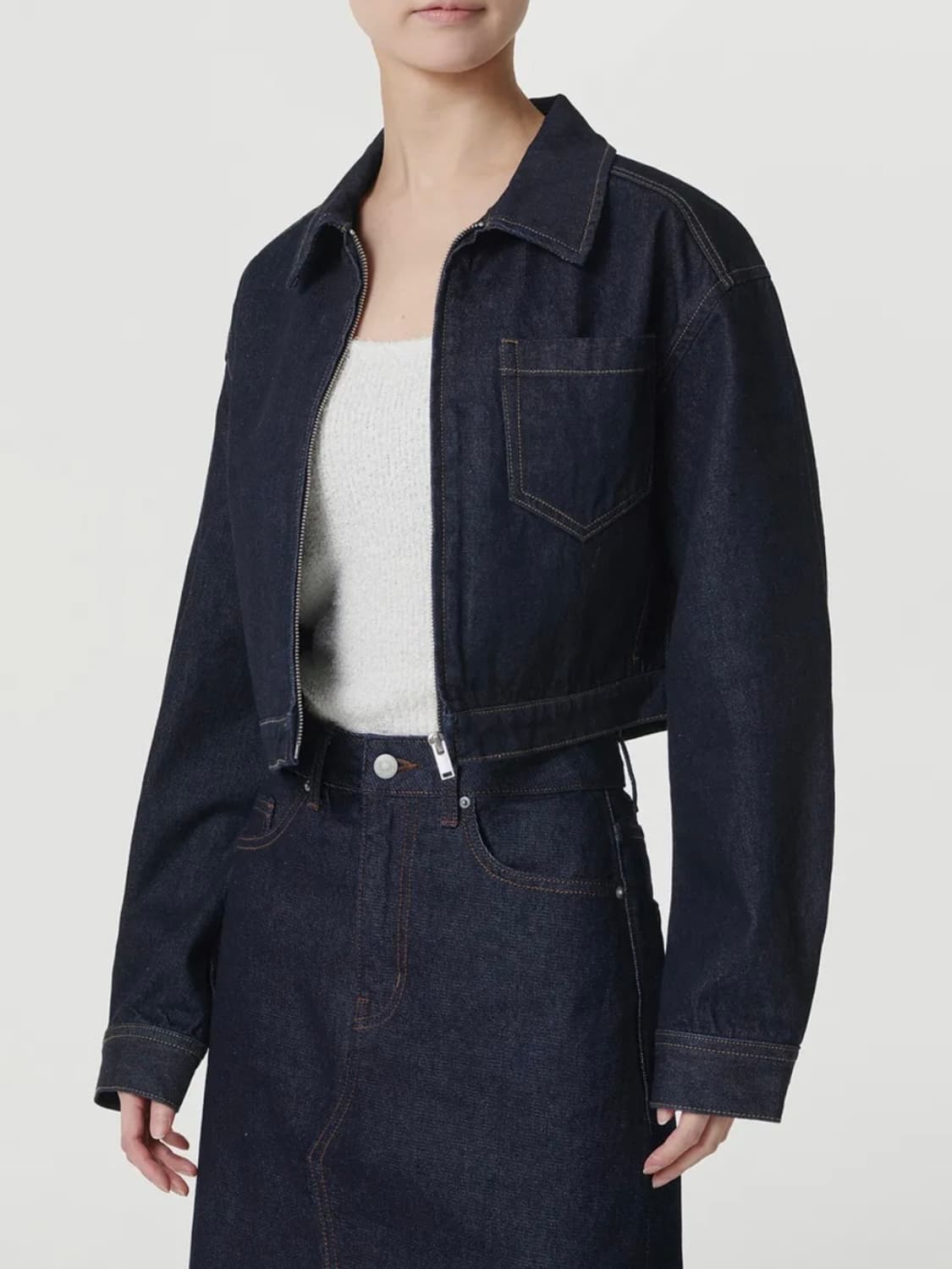 무신사 우먼즈 릴렉스드 크롭 데님 집업 재킷 [딥 인디고] s 상품이미지1