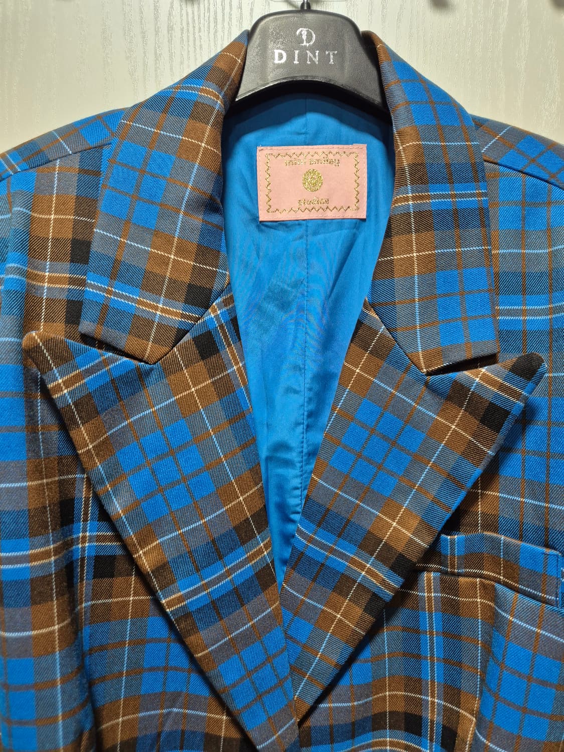(새상품)DINT 딘트 체크 자켓 블루 브라운 상품이미지6