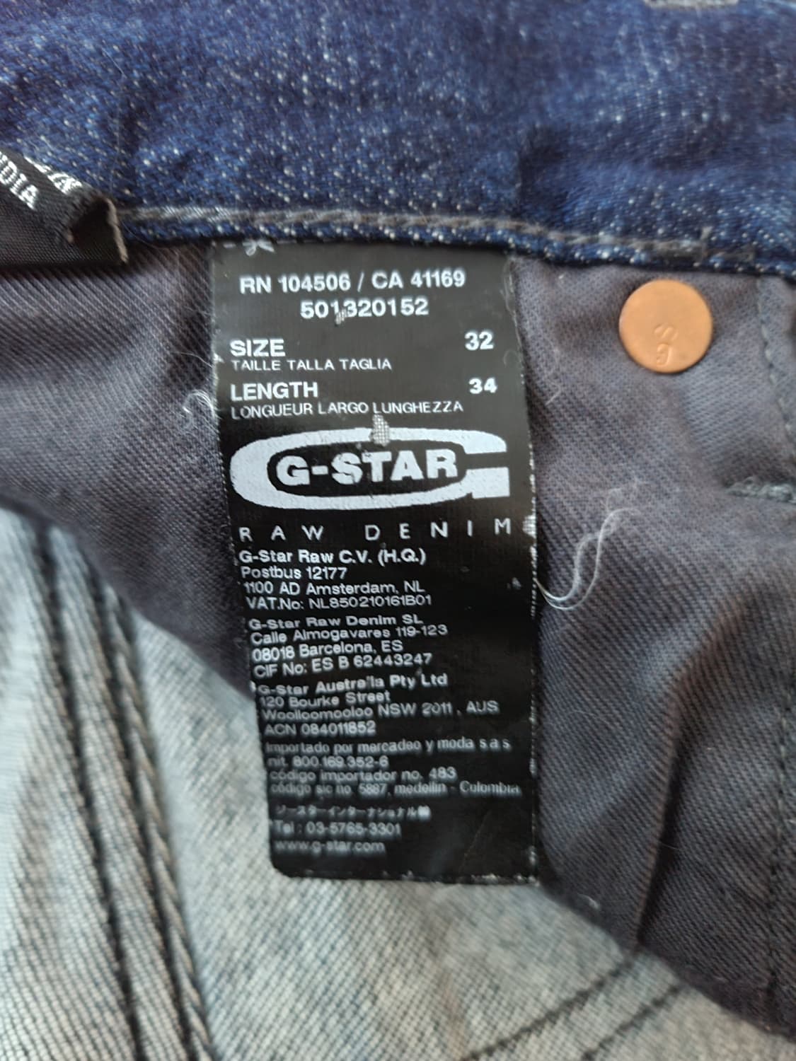 지스타로우 Gstarraw. 
3301슬림 왁스드 블랙코팅진 32사이즈. 상품이미지6