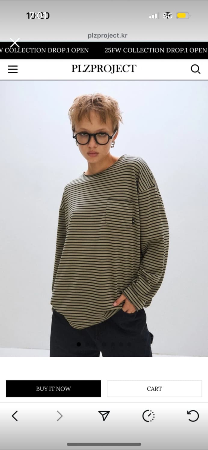 플리즈프로젝트 스트라이프 롱슬리브 카키 상품이미지1