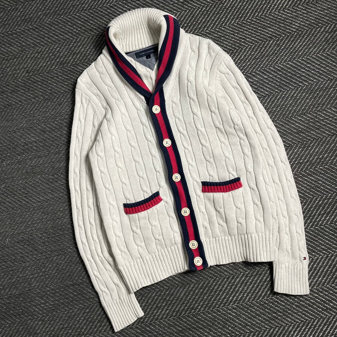 타미힐피거 립 케이블 숄넥 버튼 가디건y 4807 상품이미지1