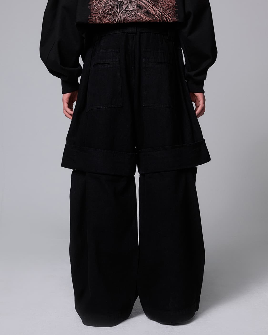 송지오 컬렉션 메타 벨티드 와이드 데님 팬츠 블랙 상품이미지2