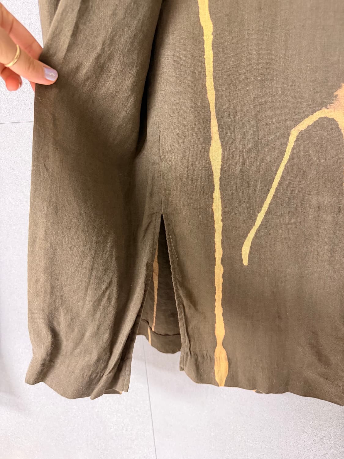 브라운 카키색 워싱 얇은 롱스커트 랩형 나염 린넨혼방 상품이미지2