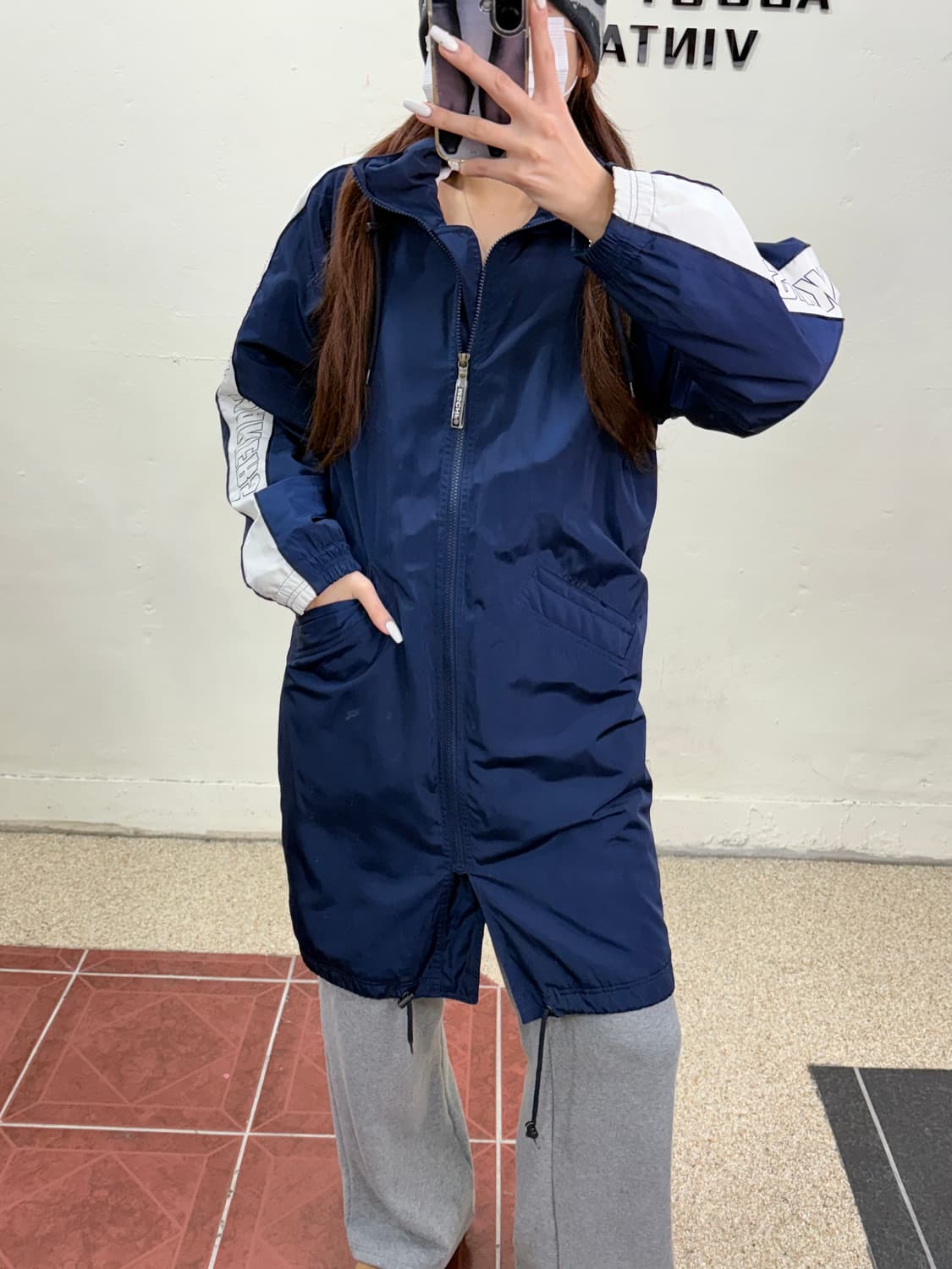 미스치프 롱 퍼 점퍼 네이비 상품이미지9