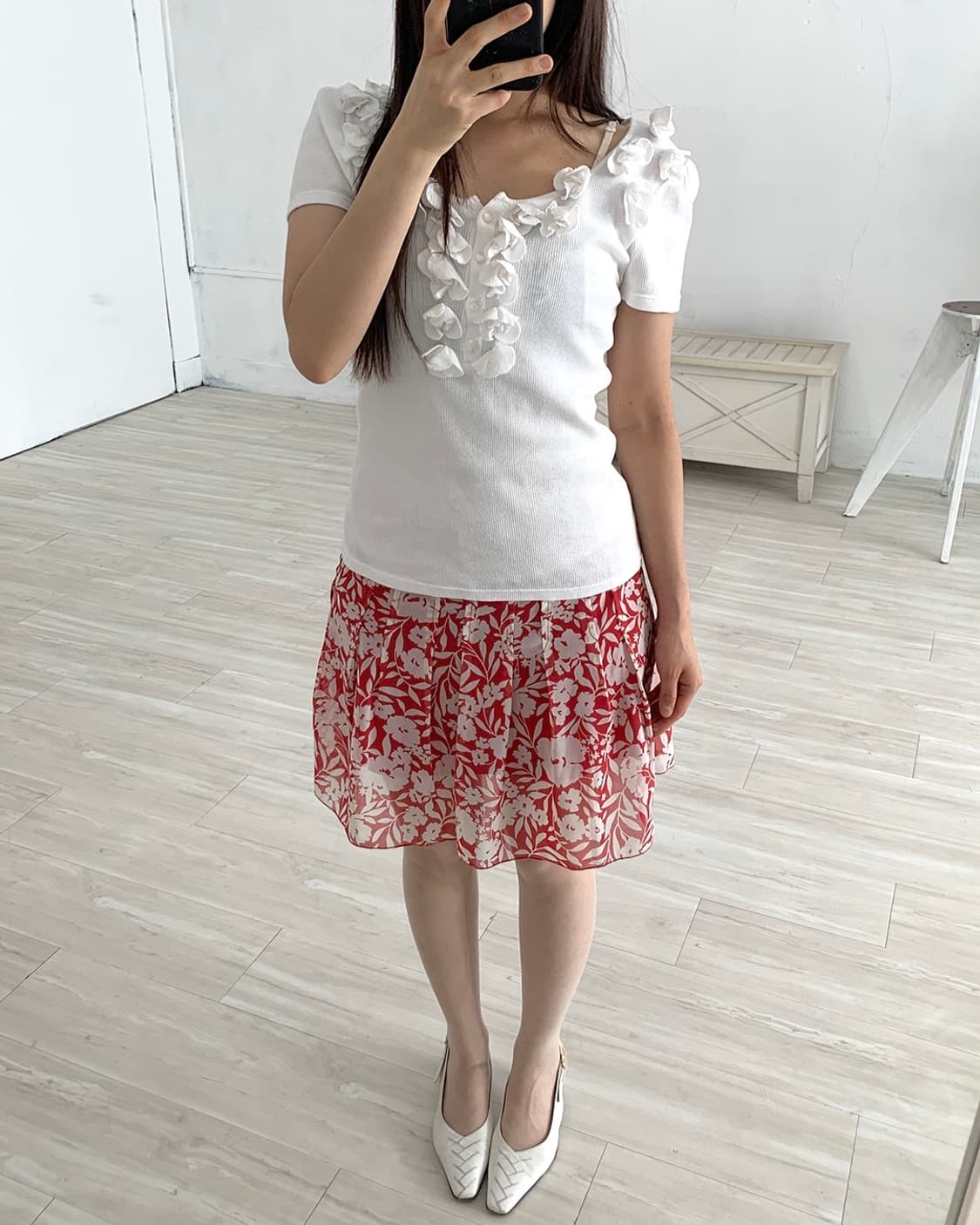 Red Oriental Flower Midi Skirt 상품이미지3