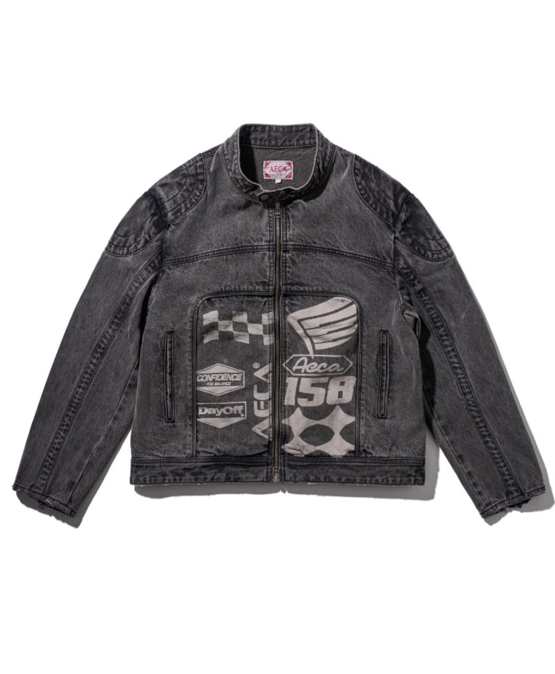 새상품(L)에이카화이트 데님 프린팅 바이커 자켓 그레이 상품이미지4