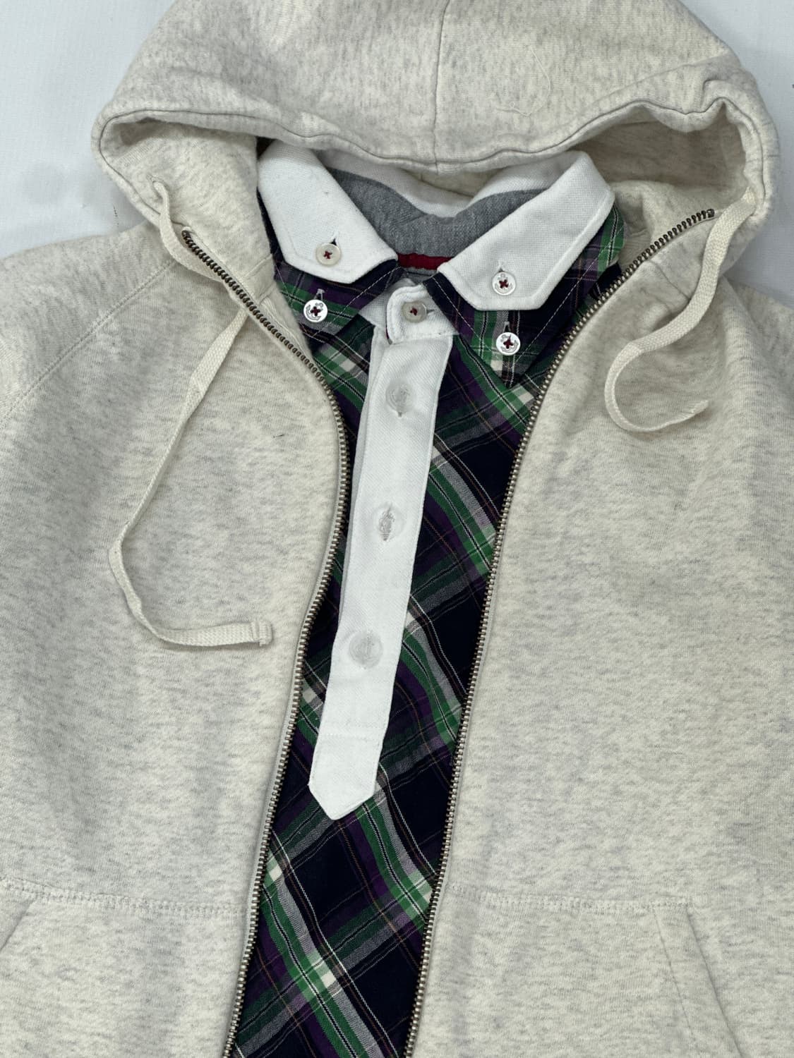 ⭐️하구미의 괴짜 그런지 코디세트⭐️체크 후드집업 오트밀 빈티지 레이어드 상품이미지4