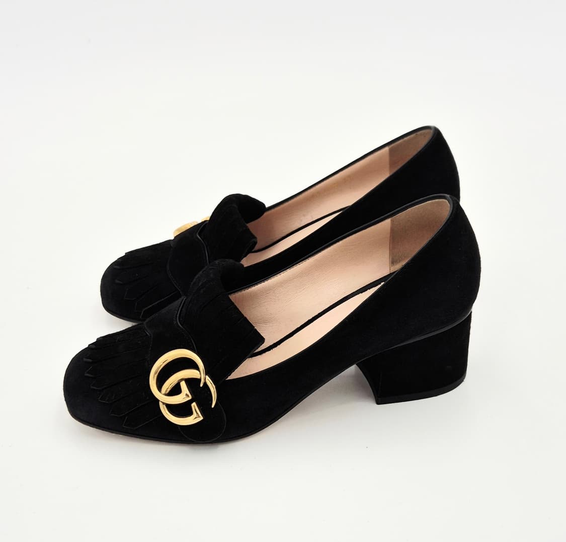 구찌 GG 금장 블랙 스웨이드 블록 힐 로퍼 35 상품이미지7