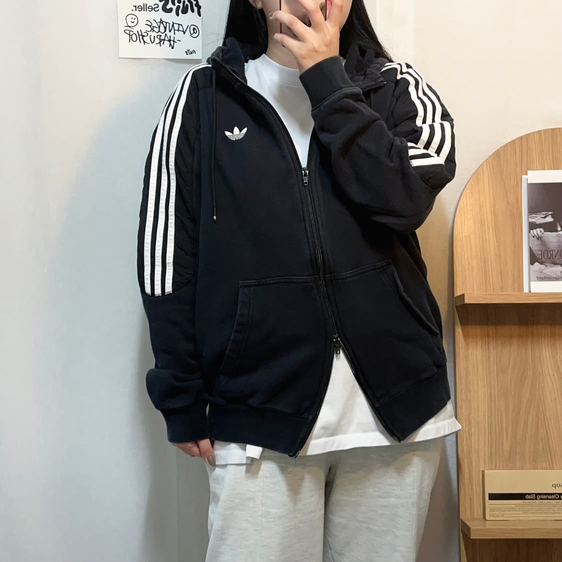 [정품] 아디다스 블랙 트레포일 투웨이 후집 [ 2XL ] 상품이미지1