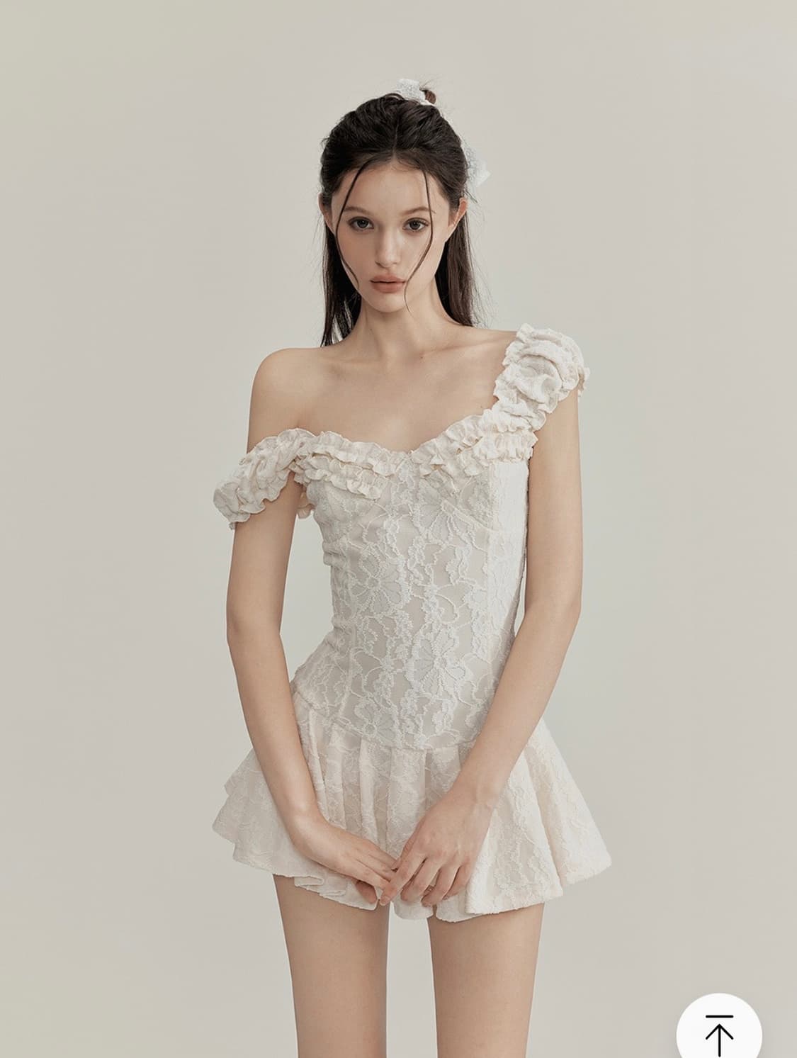 Testmechanism 자카드 레이스 프릴 플레어 미니 드레스 상품이미지1