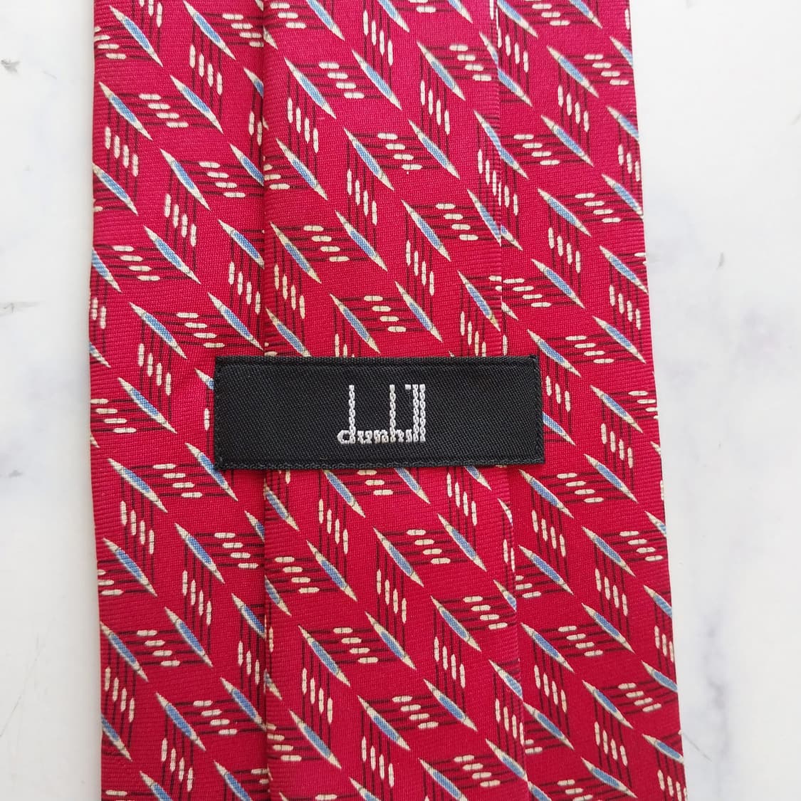 던힐 실크 레드 기하 패턴 넥타이 9.7cm A등급 K2501 상품이미지4