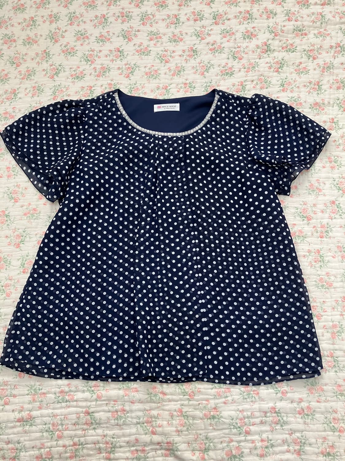 빈티지 바선생 네이비 도트 레이스 블라우스 1115 모리걸 y2k 스트릿 상품이미지3