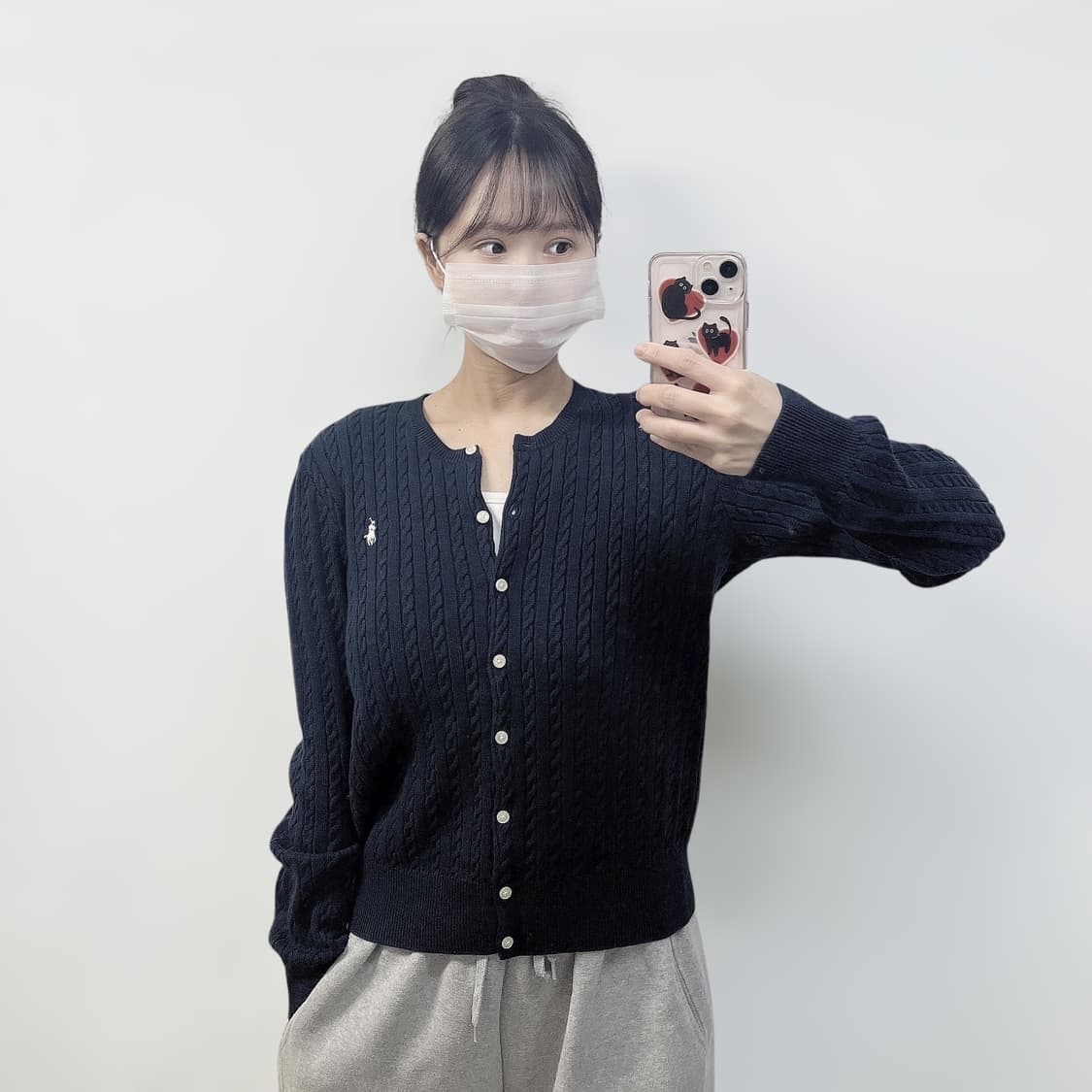 폴로 랄프로렌 포니 로고 케이블 라운드 가디건 네이비 상품이미지1