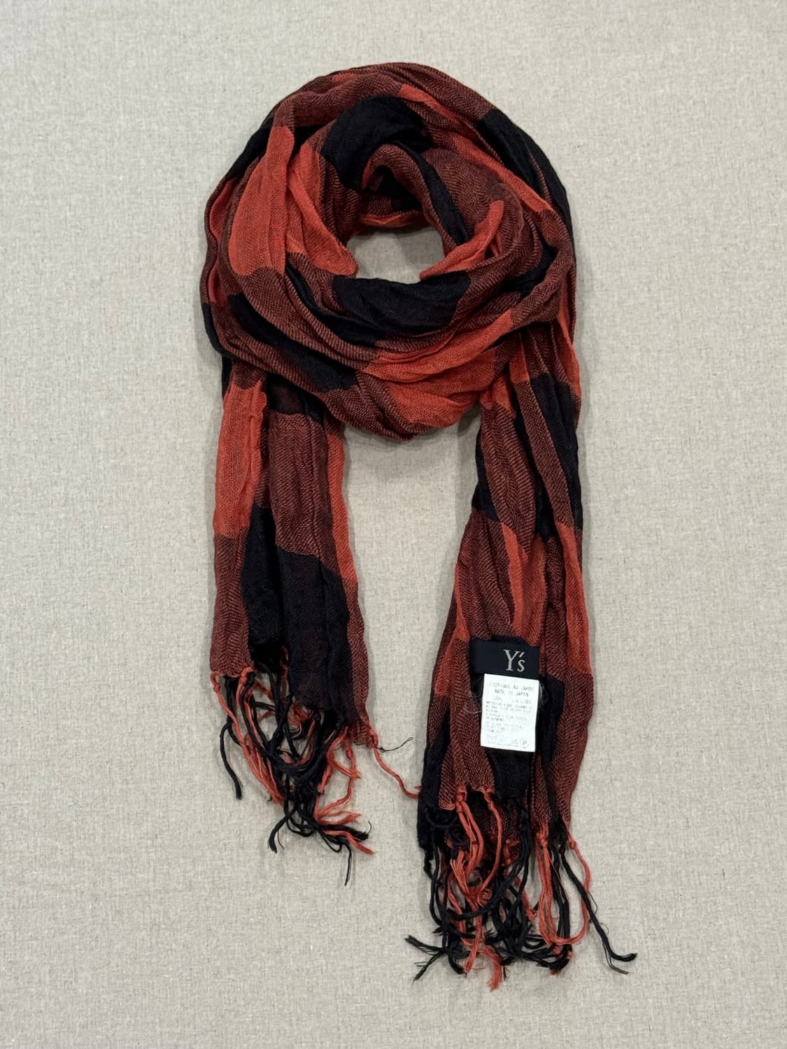 요지야마모토 린넨 레드 체크 머플러 상품이미지1