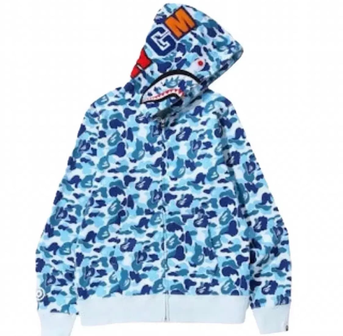 (정품) 실사O BAPE 베이프 ABC 카모 샤크 후드 후드집업 블루 M 상품이미지1
