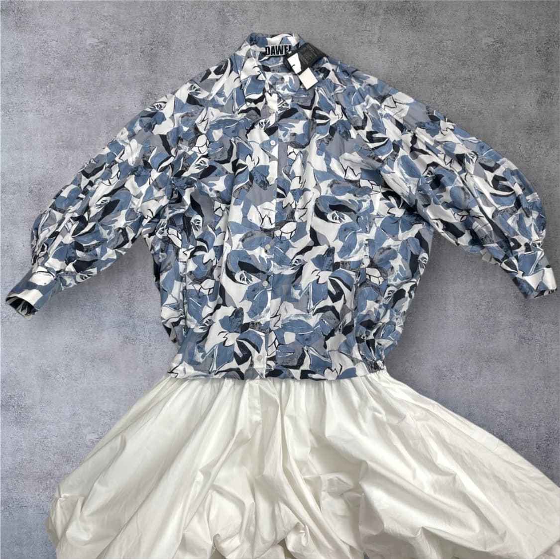 다웨이 DAWEI 블루 플라워 프린트 벌룬 원피스 36 상품이미지6