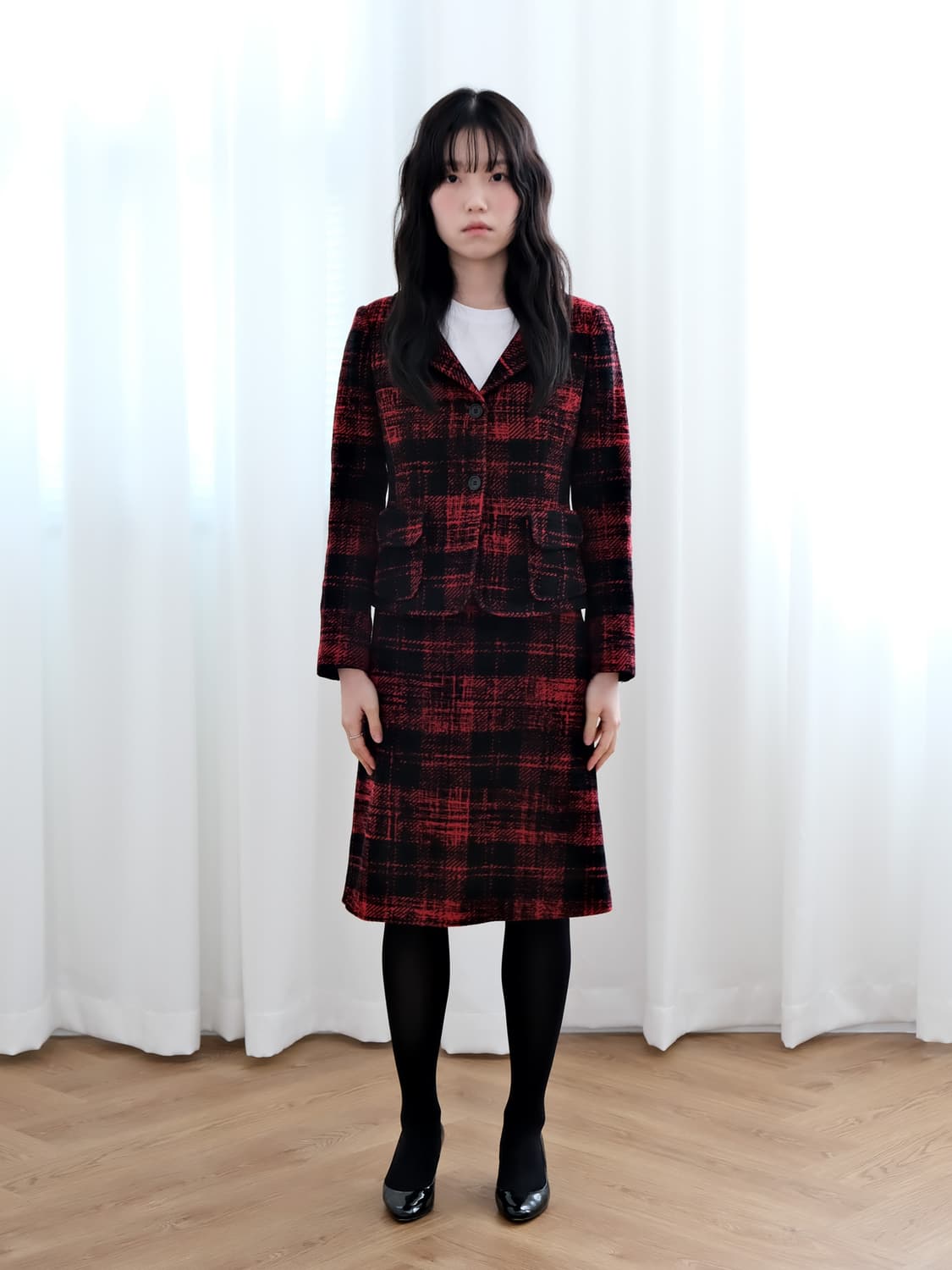 DKNY 레드 체크 셋업 90/28inch  상품이미지1