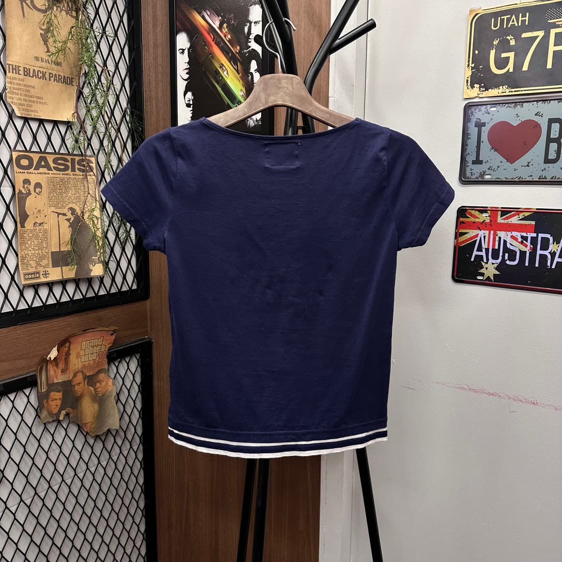 Navy Button Detail Baby Fit Crop Top 상품이미지2
