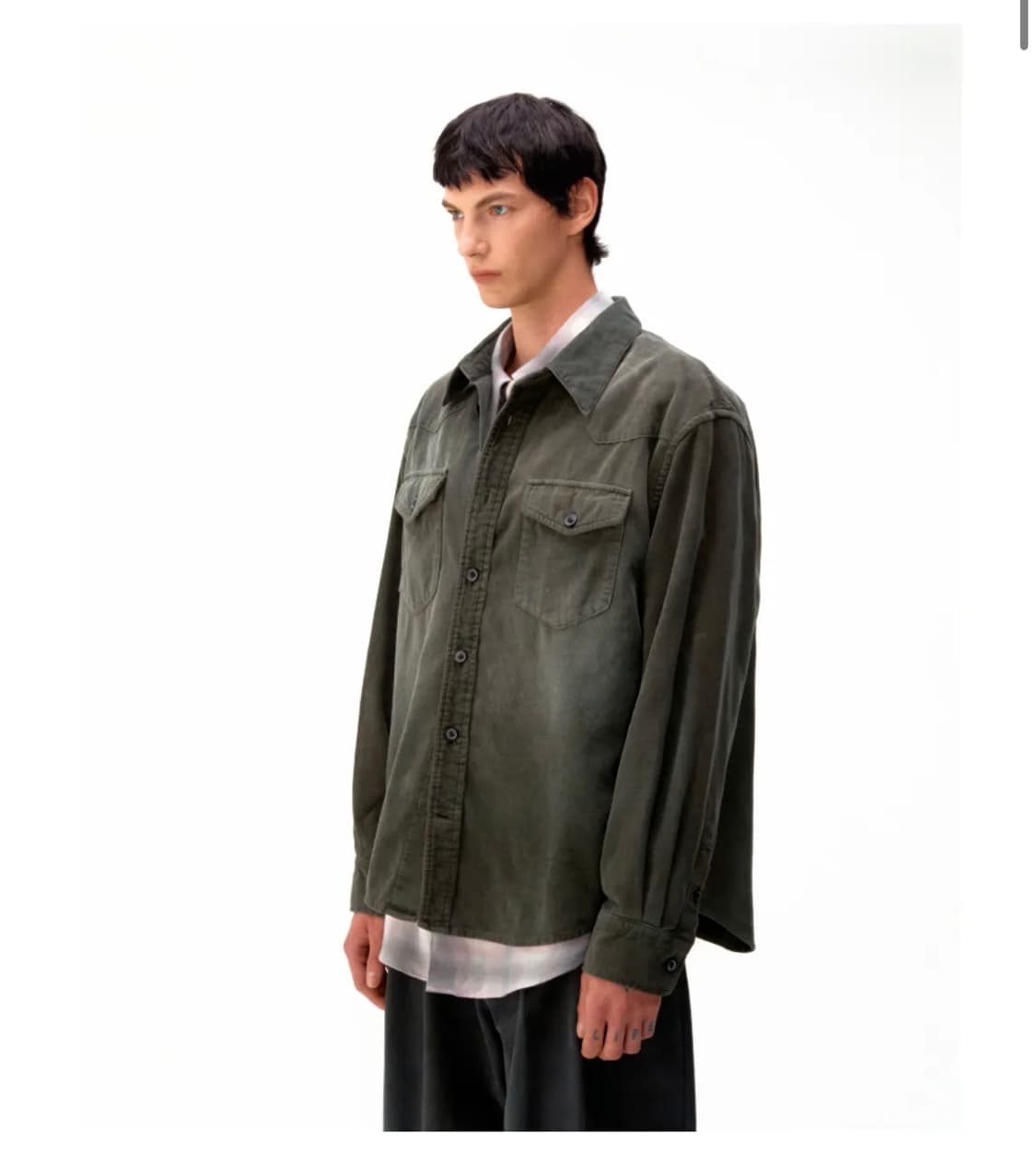 쿠어 가먼트다잉 코듀로이 웨스턴 셔츠 (카키) 상품이미지2