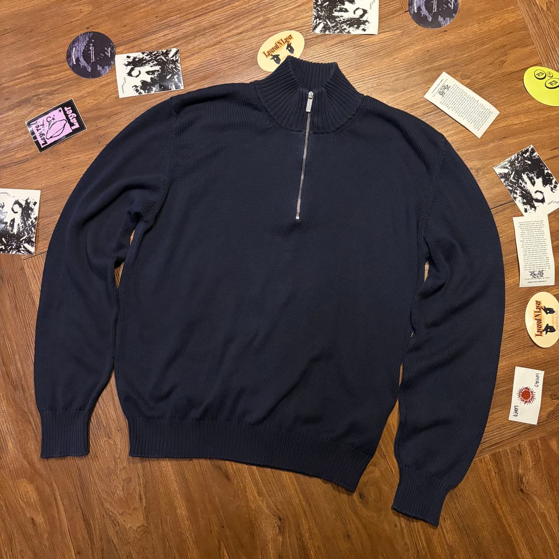 에르메네질도 제냐 네이비 집업 풀오버 니트 상품이미지1