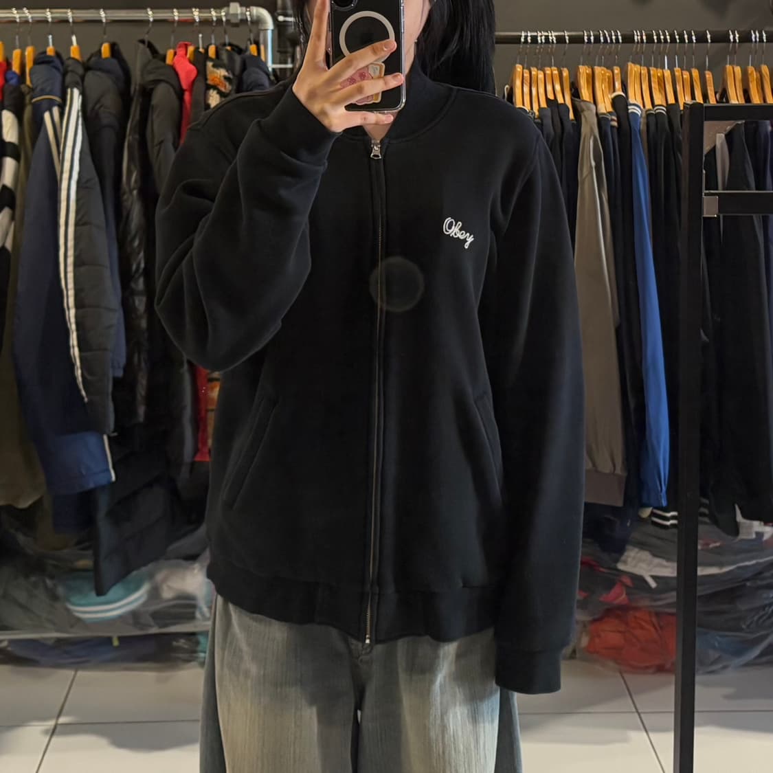 오베이 코튼 블랙 집업 상품이미지1