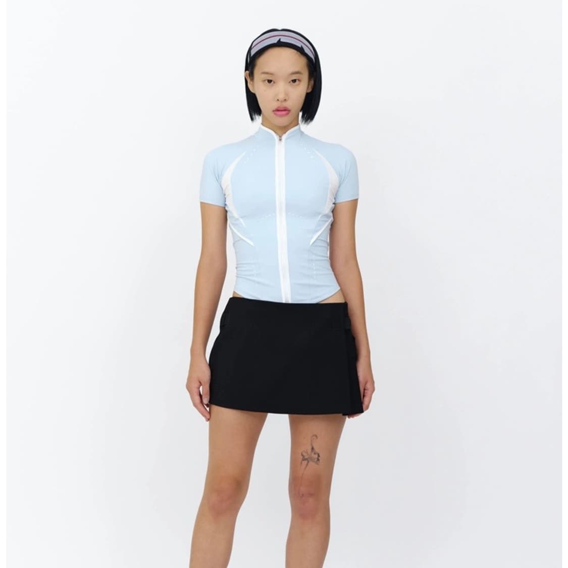 혜인서 슬래시드 집 탑 반팔 집업 셔츠 블루 사이즈2 새상품 상품이미지3