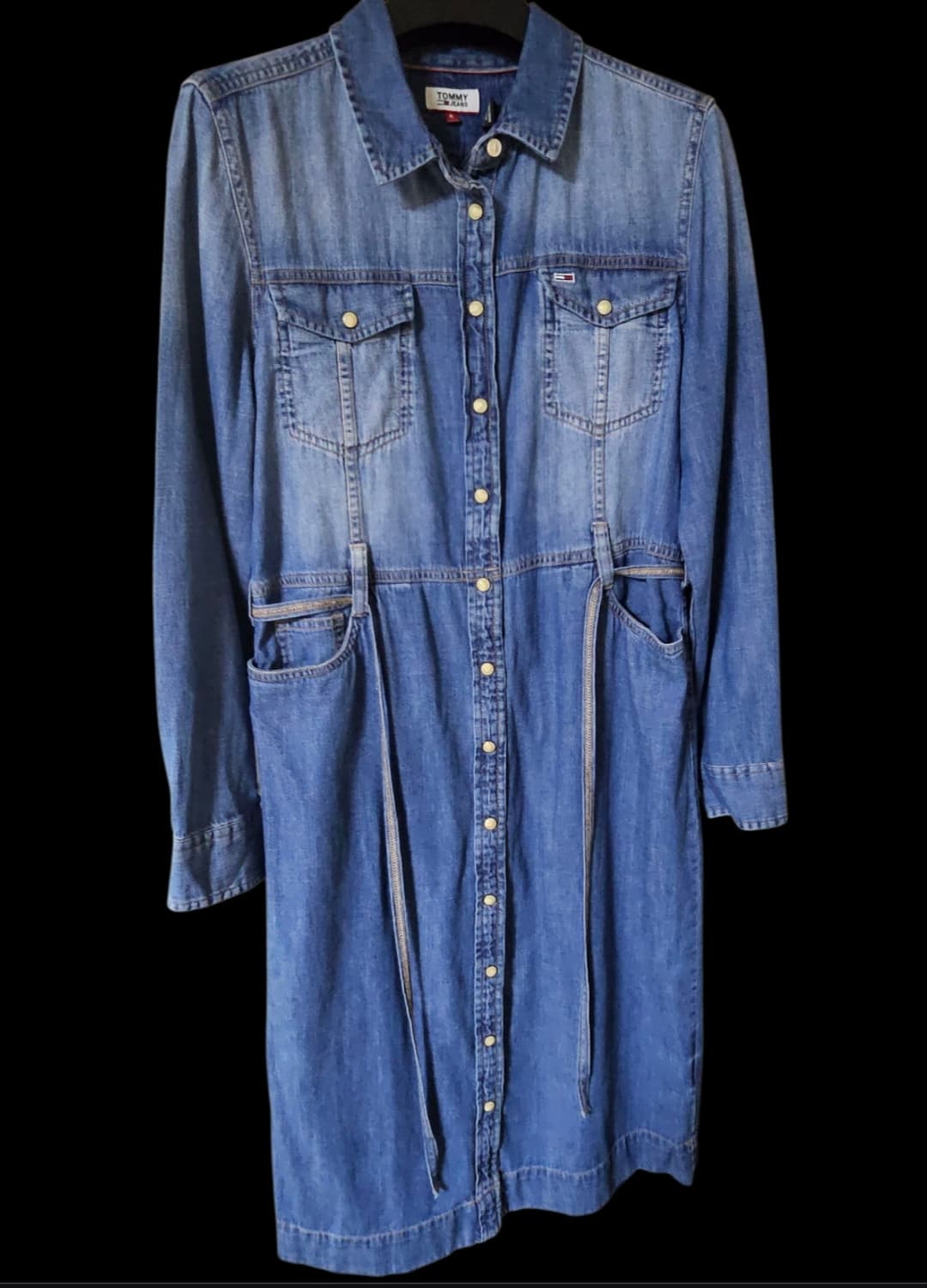 Tommy Jeans 블루 버튼 장식 벨티드 데님 미디원피스 S 상품이미지8