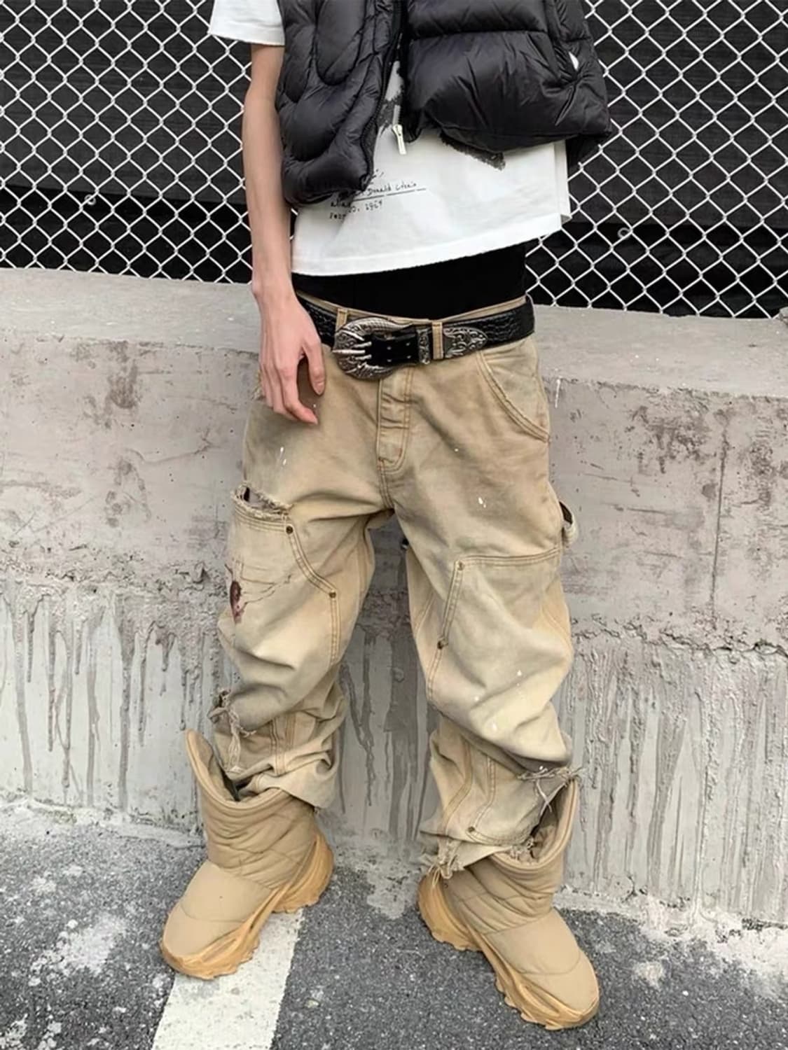 Vintage mood double knee dirty pants 상품이미지2