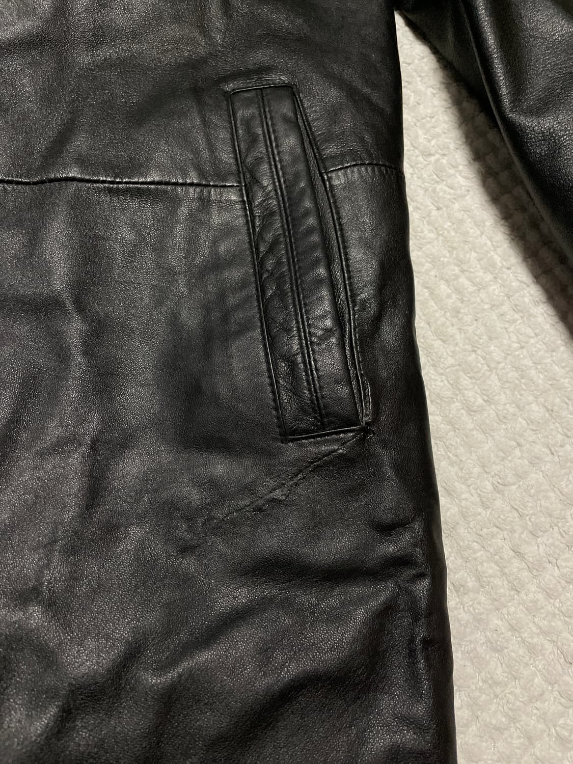 웨스턴 무드 램스킨 양가죽 히든 4버튼 스티치 레더 카 코트 상품이미지10