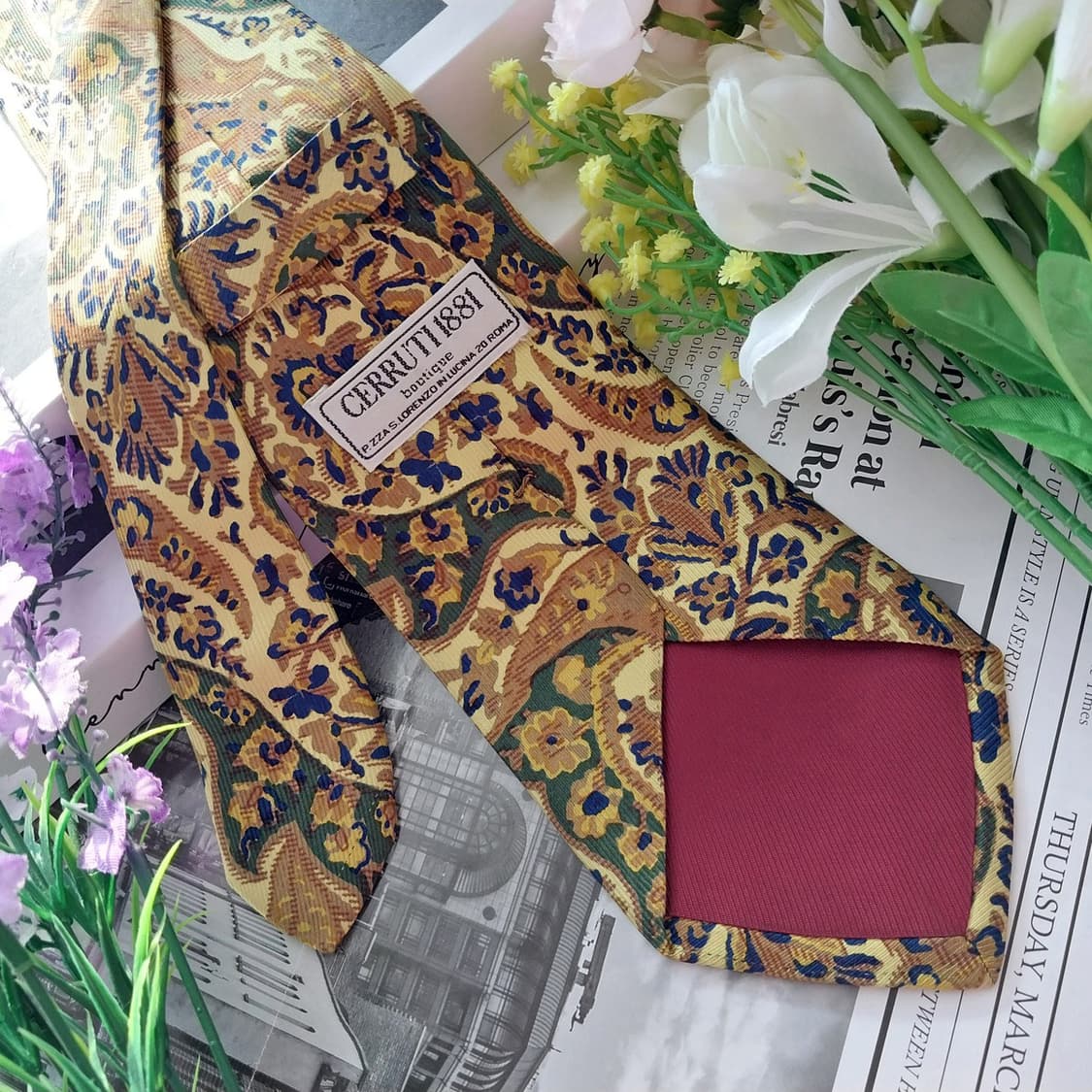 세루티 실크 골드 플라워 아트워크 넥타이 9.1cm A등급 K1368
 상품이미지6