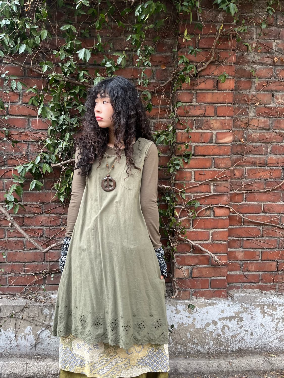 일본 데일리 카키 미디 원피스 상품이미지1