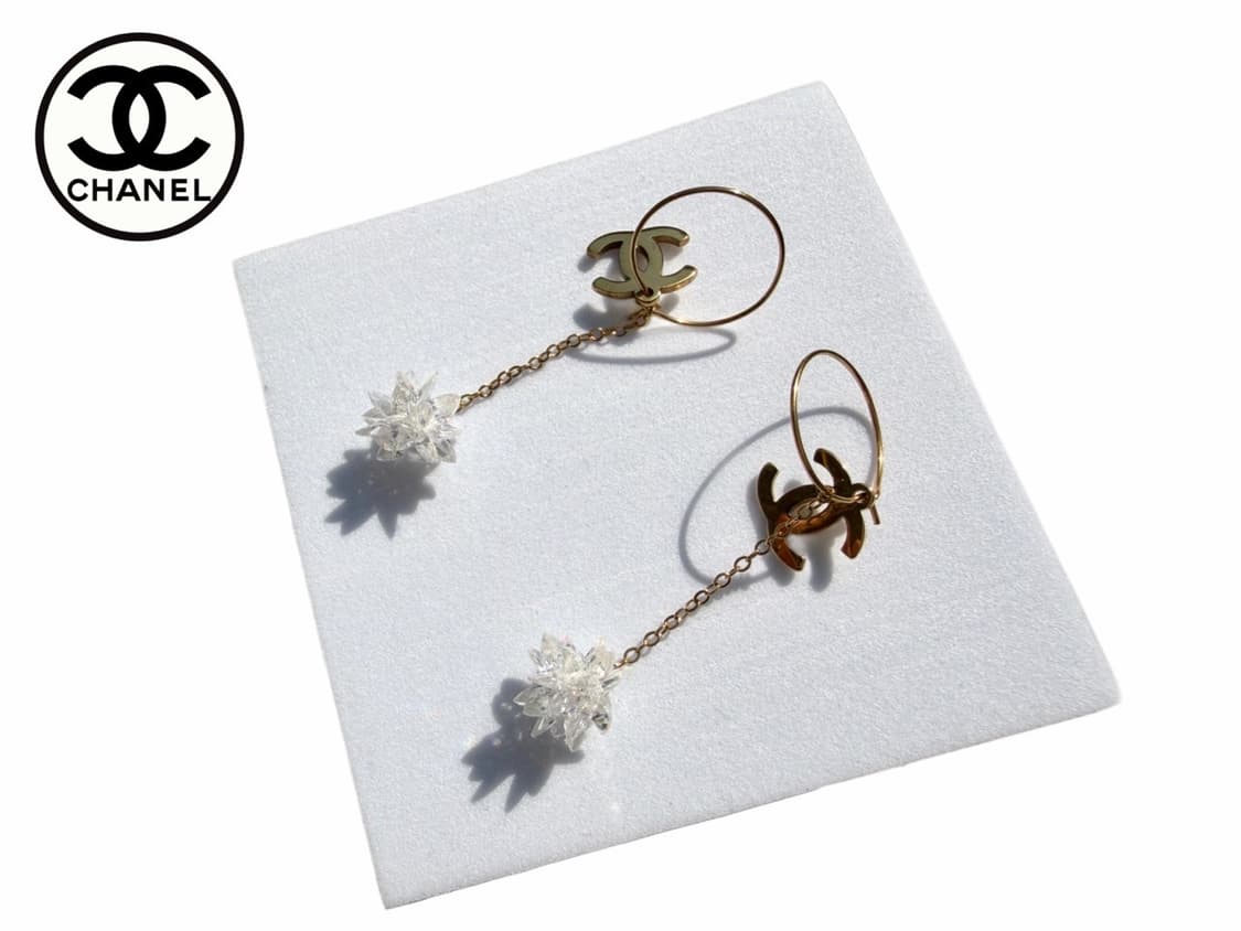 샤넬 체인 드롭 크리스탈 이어링 골드 상품이미지1